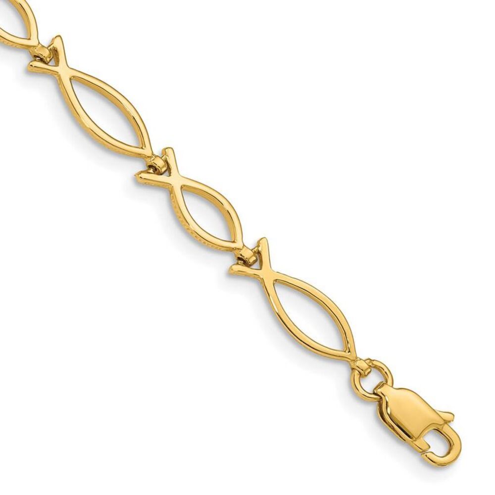 14k Yellow Gold Religious Ichthus (Fish) Bracelet - 7 Inch